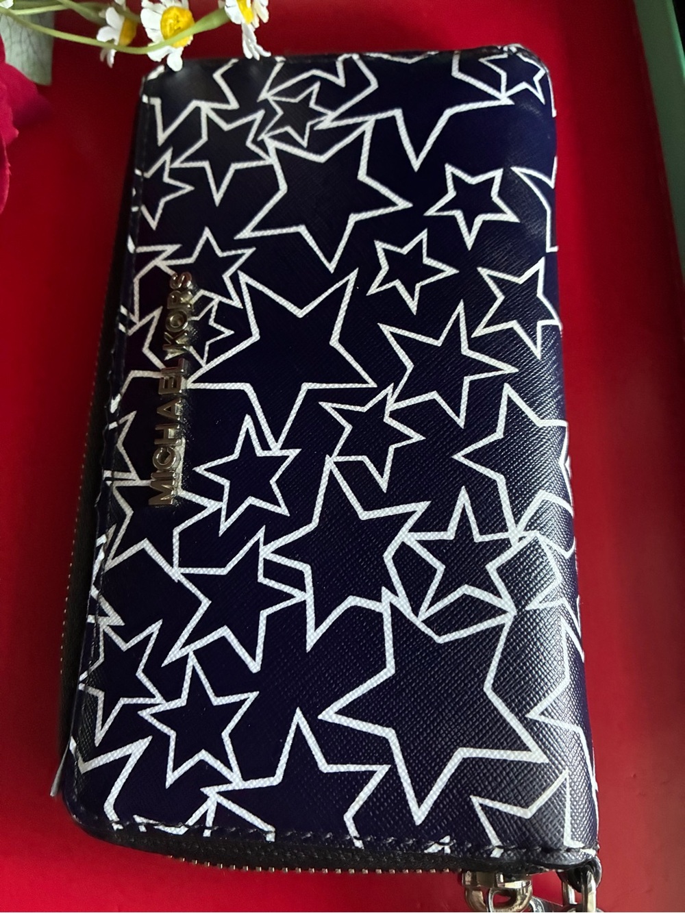 Michael Kors Navy and White Star-Print Zip Wallet